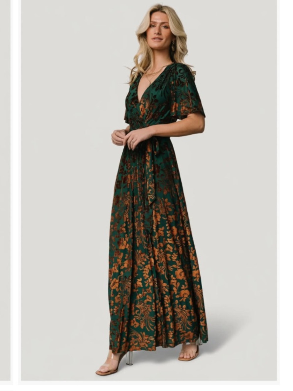 Baltic Born Velvet Floral Maxi Dress in Jade and Bronze